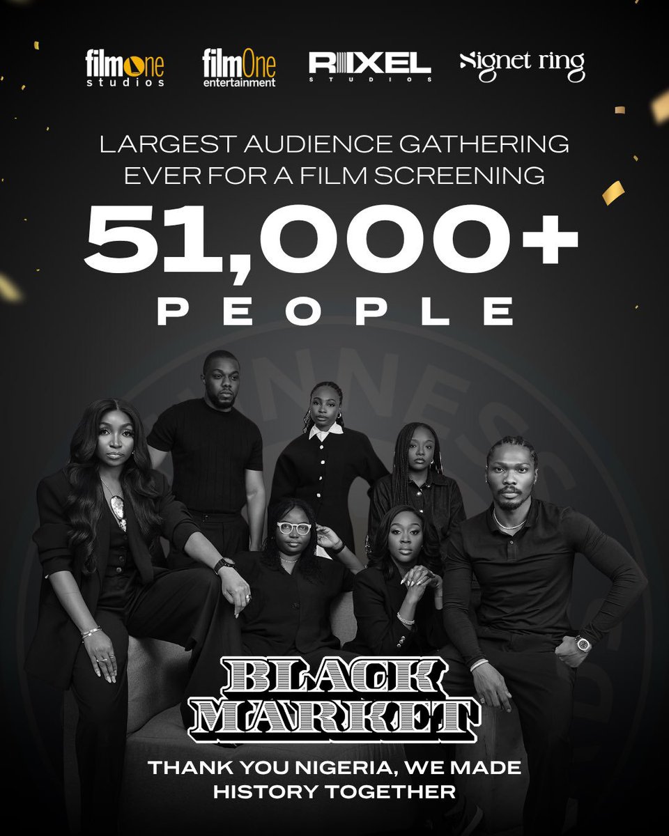 AlbumTalksHQ's tweet photo. 🚨NEW GUINESS WORLD RECORD🚨

Congratulations to the Black Market on breaking the world record for largest audience gathered for a film screening 👏🏽🔥

51,000! 🤩💪🏽 https://t.co/R7qPO6dZlf