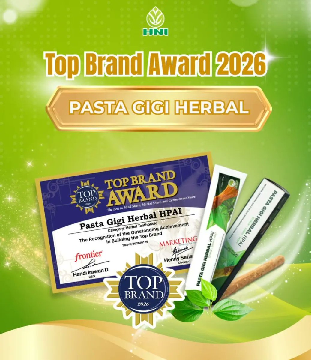 DaleAckissoe's tweet photo. Alhamdulillah! Herbal HNI Toothpaste has officially won the 2026 Top Brand Award in the Herbal Toothpaste category. Thank you to all HNI partners and loyal customers worldwide for your trust and support. May we continue providing quality products https://t.co/9707KWgcbD