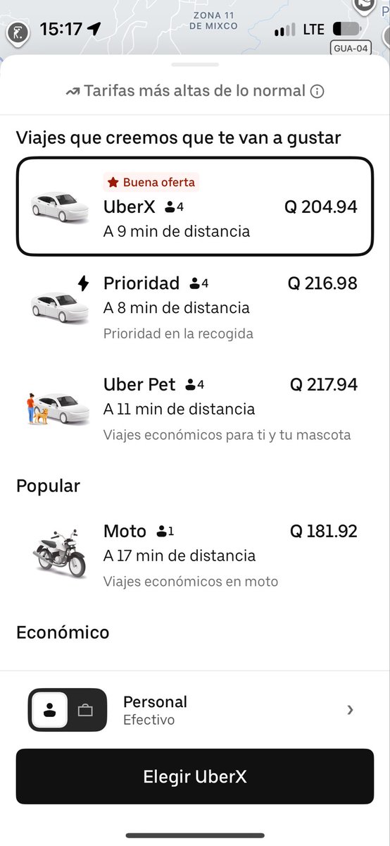donatih_'s tweet photo. Cómo puede ser posible que Uber quiera cobrar mucho más por un viaje cuando uno quiere no sacar su carro por tanto accidente  🥲 https://t.co/VvR9q50xj0