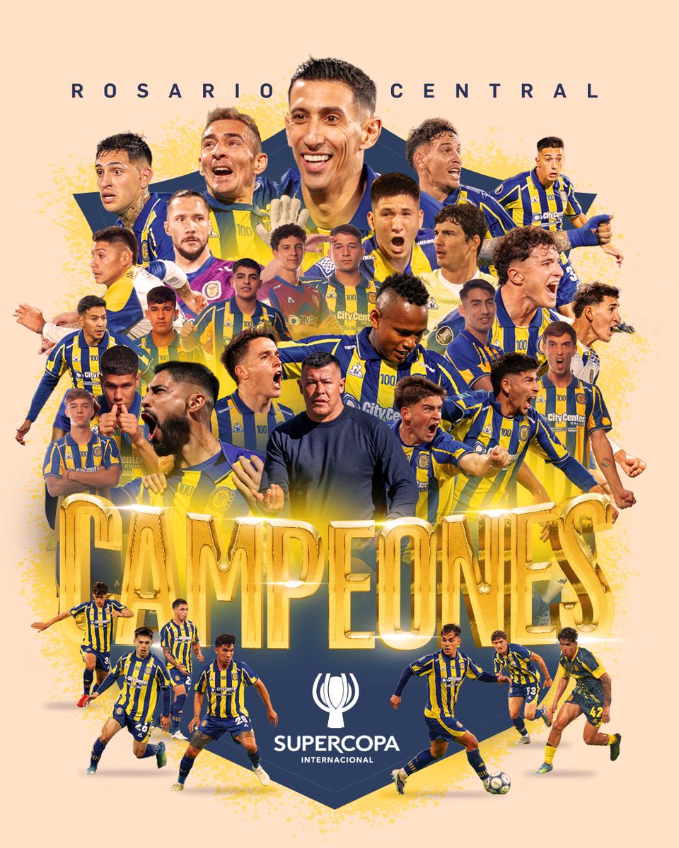 RosarioCentral's tweet photo. ¡¡SOMOS CAMPEONES DE LA SUPERCOPA INTERNACIONAL!! 💛💙🏆 https://t.co/5ZQ3MW4unM