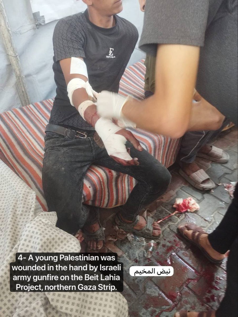 warfareanalysis's tweet photo. ⚡️Gaza today:

1- The Israeli army shot and killed 8-year-old Palestinian child Muhammad Saif al-Din al-Shukhriti while he was playing outside his family tent in al-Mawasi Rafah, southern Gaza Strip.

2- Israeli bombing near al-Nouri Tower in Nuseirat Camp, central Gaza Strip, killed Palestinian Saher Nidal Saqr and wounded others.

3-Young Palestinian Qusai Muammar Hallas died of his wounds sustained in an earlier Israeli bombing of Gaza City.

4- A young Palestinian was wounded in the hand by Israeli army gunfire on the Beit Lahia Project, northern Gaza Strip.

5- Moments ago, Israeli drone bombing targeted a displaced family tent near the Sheikh Radwan neighborhood market in northern Gaza City, wounding 5 Palestinians so far