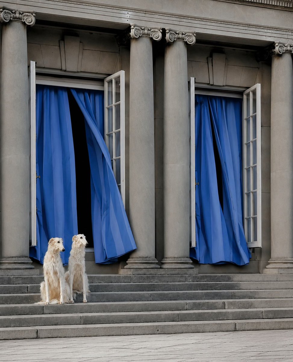 PeiDacquelkn's tweet photo. Blue curtains, silent guardians, and a house still dreaming in another century... https://t.co/u02uKCJdB7