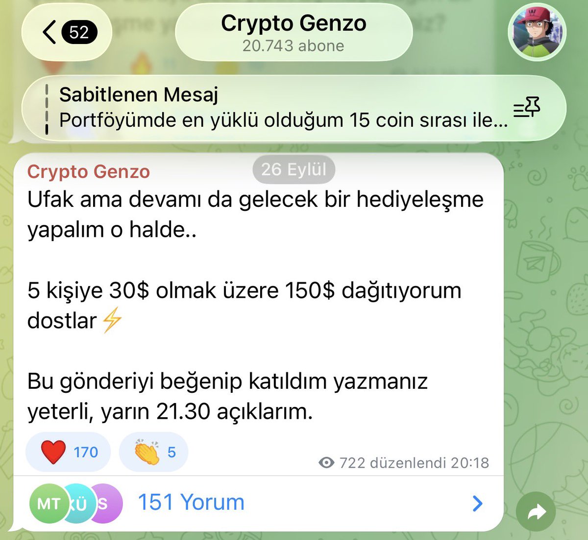 CryptoGenzo's tweet photo. Son günlerde çok güzel kazançlar yakaladım haliyle komşudan pişen size de düşer.

Normalde TG hediyelerimi burada paylaşmam ki sadece telegramda olanlar faydalansın. Bu seferlik istisna yapıyorum dışarıda kalanlar kendi düşünsün.

Telegram: https://t.co/pFx4dkxGkk https://t.co/C76UUGWPWp