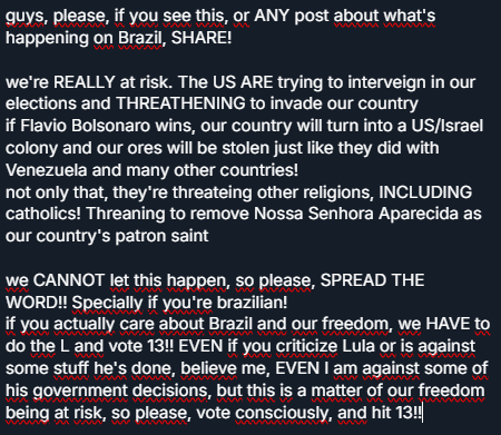 Pixio01's tweet photo. 🚨🚨🚨🚨RECADO EXTREMAMENTE IMPORTANTE / EXTREMELY IMPORTANT MESSAGE!!! 🇧🇷🇧🇷🇧🇷🇧🇷🇧🇷

share this, Please!!

#brasilestadolaico  #BrasilSobenano #RespeitemNossaPadroeira https://t.co/EdK24lrOL4