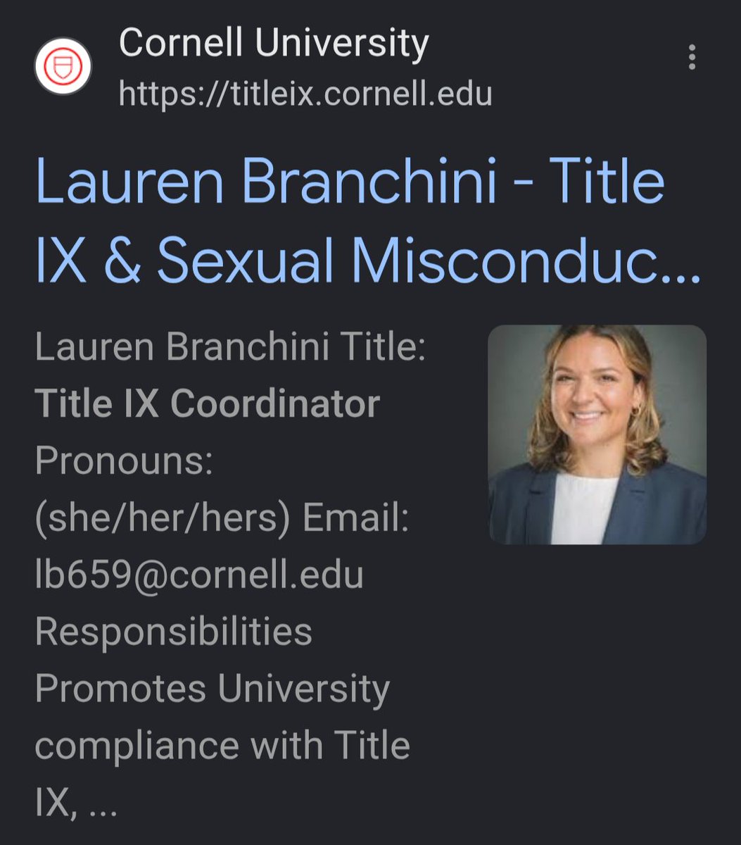 DissentFu's tweet photo. Lauren Branchini @Cornell  got promoted. 

Im sure the promotion had nothing to do with the years of faithful protection she has provided to all the rapists at Cornell.

A Student’s Experience with the Title IX Office - The Cornell Daily Sun https://t.co/ZpxePBFLSR https://t.co/9fjabv23QE
