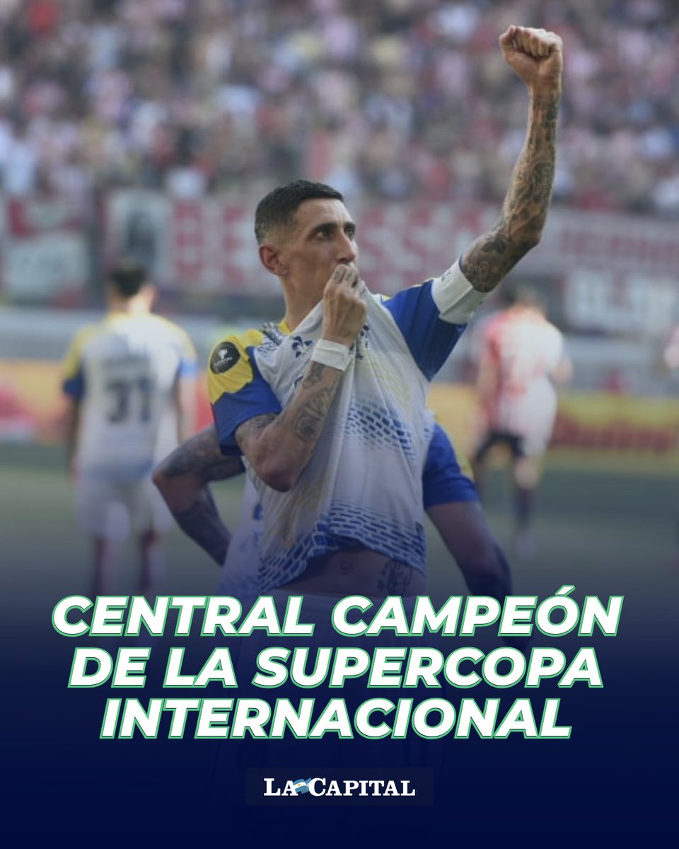 lacapital's tweet photo. ROSARIO CENTRAL CAMPEÓN DE LA SUPERCOPA INTERNACIONAL 🔵🟡

🏆Con un final cargado de incidentes, el equipo dirigido por Jorge Almiron le ganó 3 a 1 a Estudiantes de la Plata en Santiago del Estero y se quedó con la Supercopa Internacional.

⚽El “Fideo” Di Maria fue el héroe de la tarde metiendo un GOLAZO de tiro libre a los 23 minutos del primer tiempo y otro de penal para liquidar lo que fue una derrota al primer minuto del encuentro.

Cuando todo parecía terminado, Julian Fernandez selló la victoria Canalla con una recuperación que terminó en un GOLAZO y con incidentes entre los jugadores de ambos equipos.

📷Leonardo Vincenti / La Capital