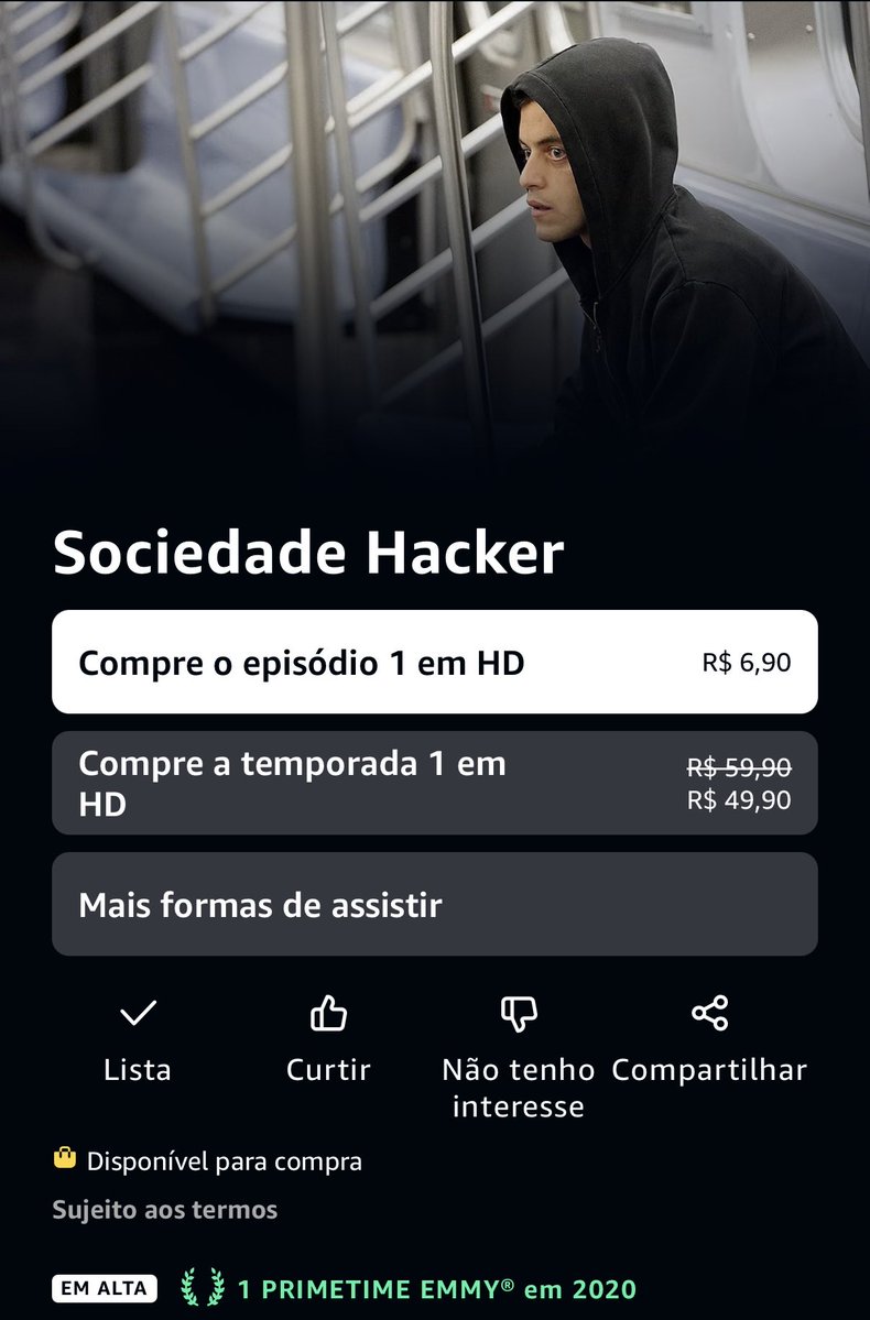 tuitacarlos's tweet photo. o prime video vendendo uma temporada de Mr. Robot -APENAS UMA TEMPORADA- por R$68,99 

AONDE ISSO AQUI VAI PARAR?? https://t.co/U2Sai5sH36