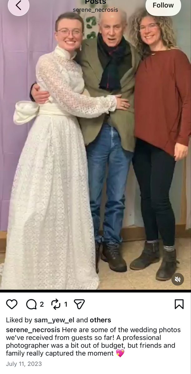 notkimberlyno's tweet photo. reminder that serene_necrosis had a maskless indoor wedding in 2023 and also accused a widow of killing her husband (who died of cancer) by having a maskless outdoor wedding! https://t.co/70TW1vMDvN