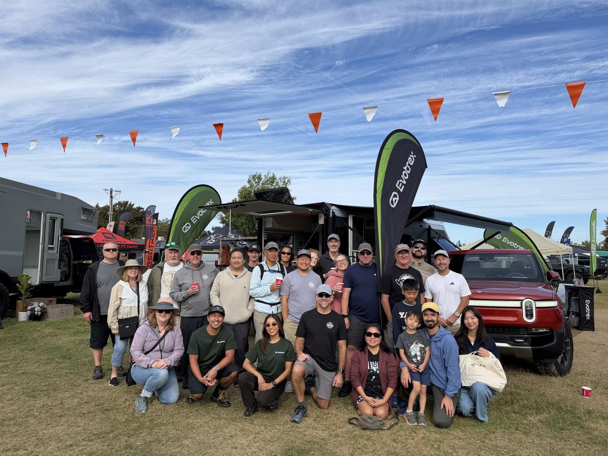 BayAreaRivians's tweet photo. Special thanks to @EvotrexNow for hosting an awesome Rivians &amp; Refreshments at the CA Overland and Powersports Expo in Santa Rosa this morning! https://t.co/wgnF9YkRfn