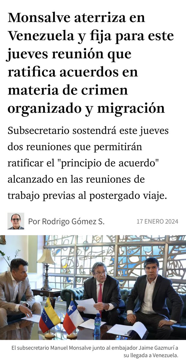 jakastadriasola's tweet photo. No vi al FA y al PC diciendo que se estaba entregando soberanía cuando el (entonces) subsecretario Monsalve fue a Venezuela a firmar un convenio de colaboración por el crimen organizado... La hipocresía es impresionante https://t.co/vYRJCcZIFM