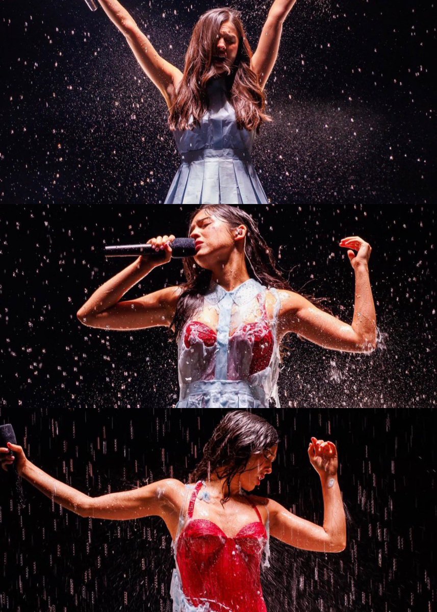 saintdoII's tweet photo. olivia rodrigo’s custom hussein chalayan ss16 dissolving dress on her unraveled tour. very cool garment reconstruction moment styled by chloe and chenelle https://t.co/WXoVDvGFCX