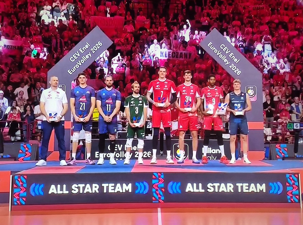 Jakub110Jakub's tweet photo. ❗️ DREAM TEAM -
MISTRZOSTWA EUROPY 2026:

NAJLELSZY ATAKUJĄCY:
🏆 Theo Faure 🇨🇵

NAJLEPSZY ROZGRYWAJĄCY:
🏆 Antoine Brizard 🇨🇵

NAJLEPSZY ŚRODKOWY:
🏆 Bartłomiej Lemański 🇵🇱

NAJLEPSZY ŚRODKOWY:
🏆 Szymon Jakubiszak 🇵🇱

NAJLEPSZY PRZYJMUJĄCY:
🏆 Wilfredo Leon 🇵🇱

NAJLEPSZY PRZYJMUJĄCY:
🏆 Nooa Marttila 🇫🇮

NAJLEPSZY LIBERO:
🏆 Jakub Popiwczak 🇵🇱

NAJLEPSZY TRENER:
🏆 Nikola Grbić 🇵🇱

MVP TURNIEJU:
🏆 WILFREDO LEON 🇵🇱

Screen: Polsat Sport 
#gangłysego