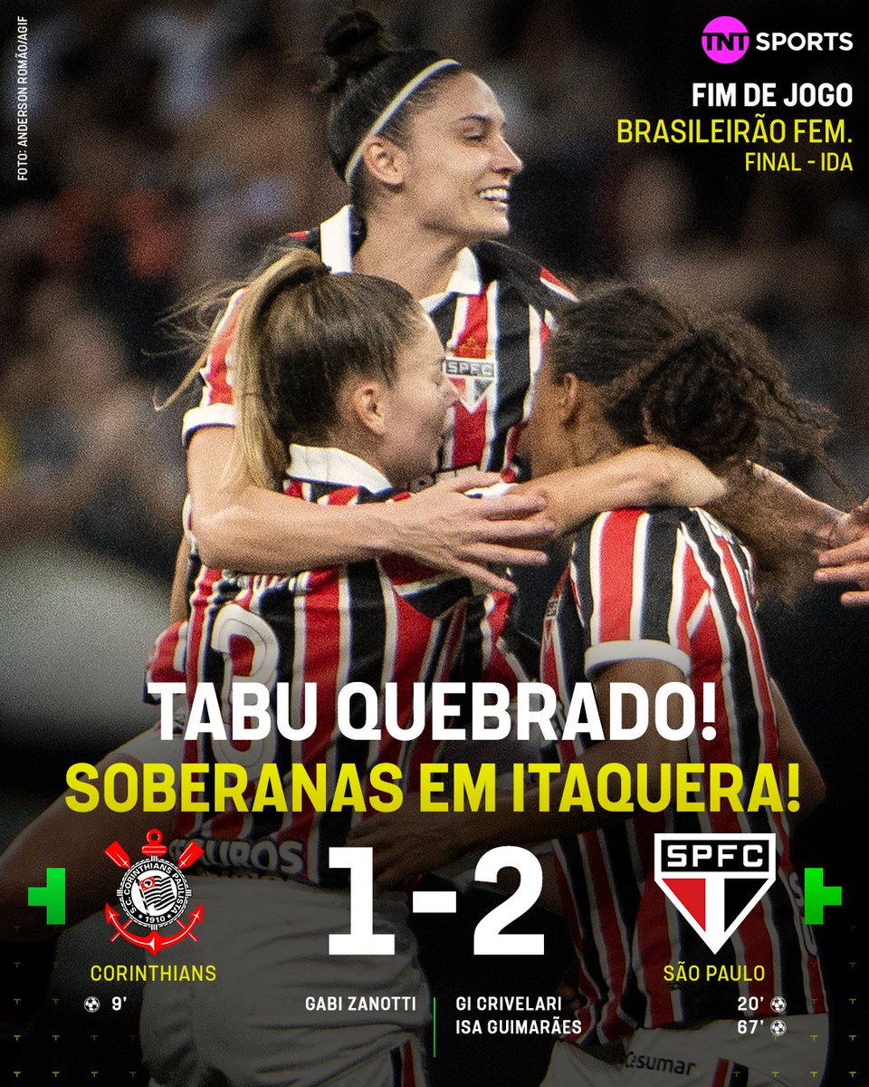 TNTSportsBR's tweet photo. O SÃO PAULO TIROU A INVENCIBILIDADE DO CORINTHIANS EM ITAQUERA LOGO NA FINAL! 🇾🇪😱🏟️ As tricolores viraram e as Brabas perderam pela PRIMEIRA VEZ NA HISTÓRIA na Neo Química Arena! #FBR #BrasileirãoFeminino https://t.co/5Iv0ad3f6q