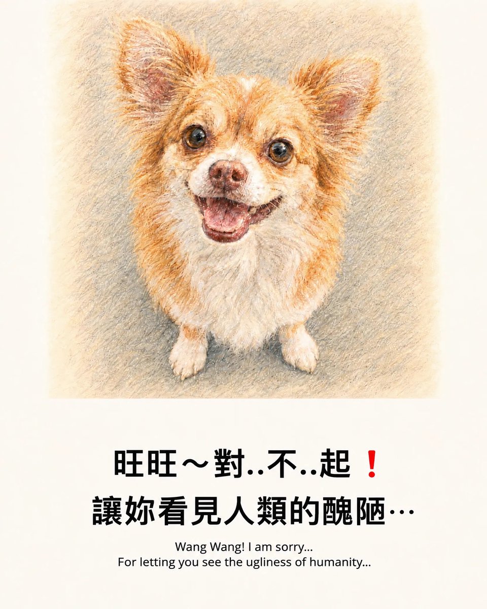 Jess82tjma's tweet photo. 旺旺～對不起❗️
讓妳看見人類的醜陋

旺旺！ごめんなさい❗️
人間の醜い姿を見せてしまって

Wangwang! I'm so sorry❗️
For making you see human ugliness https://t.co/bZdsXuxFGb