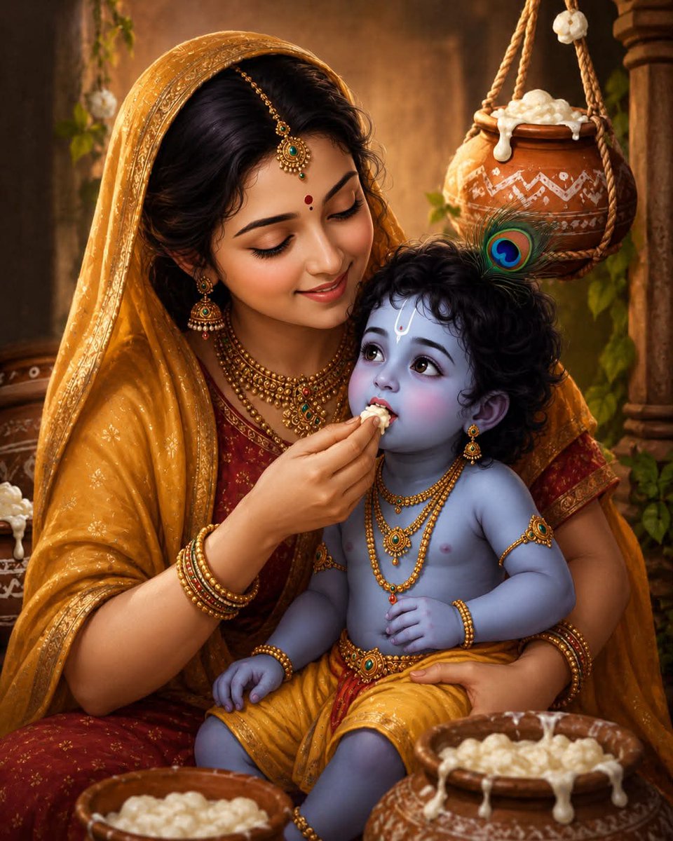 DelphaLutts's tweet photo. Kanai arrived, brightening Mother Yashoda’s lap. Happy Nandotsav. Radhe Radhe. https://t.co/NQKsNnEW5G