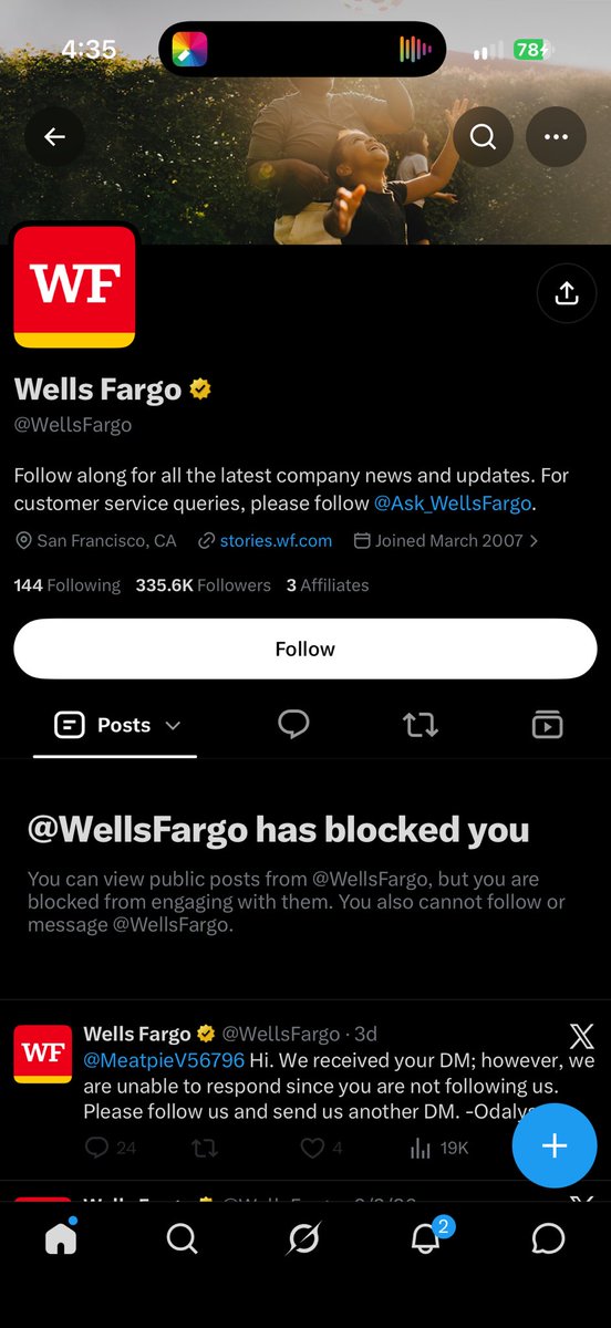xavier75m's tweet photo. @emkenobi @WellsFargo they blocked me after I dmed them about it 😭 https://t.co/x4DLa2t7hT