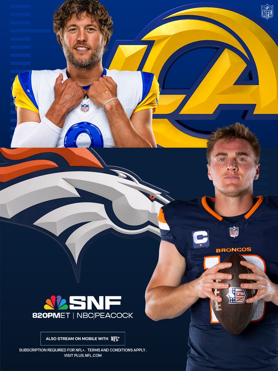 It's going down in Denver tonight 💪

@​LARvsDEN – Sunday 8:20pm ET on NBC/Peacock
Stream on @​NFLPlus 
 [📷](https://pbs.twimg.com/media/HTLGgI2XEAAHDp9.jpg) h