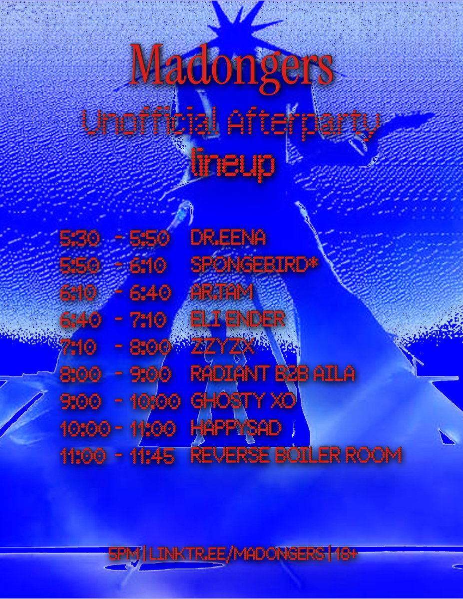 madongers's tweet photo. Today's the day!

Madeon had us all in a chokehold last night.

Alas, we must keep the party going!

Join us this evening at 5:30pm for the Unofficial Madongers Afterparty!! https://t.co/waYZza6OT2