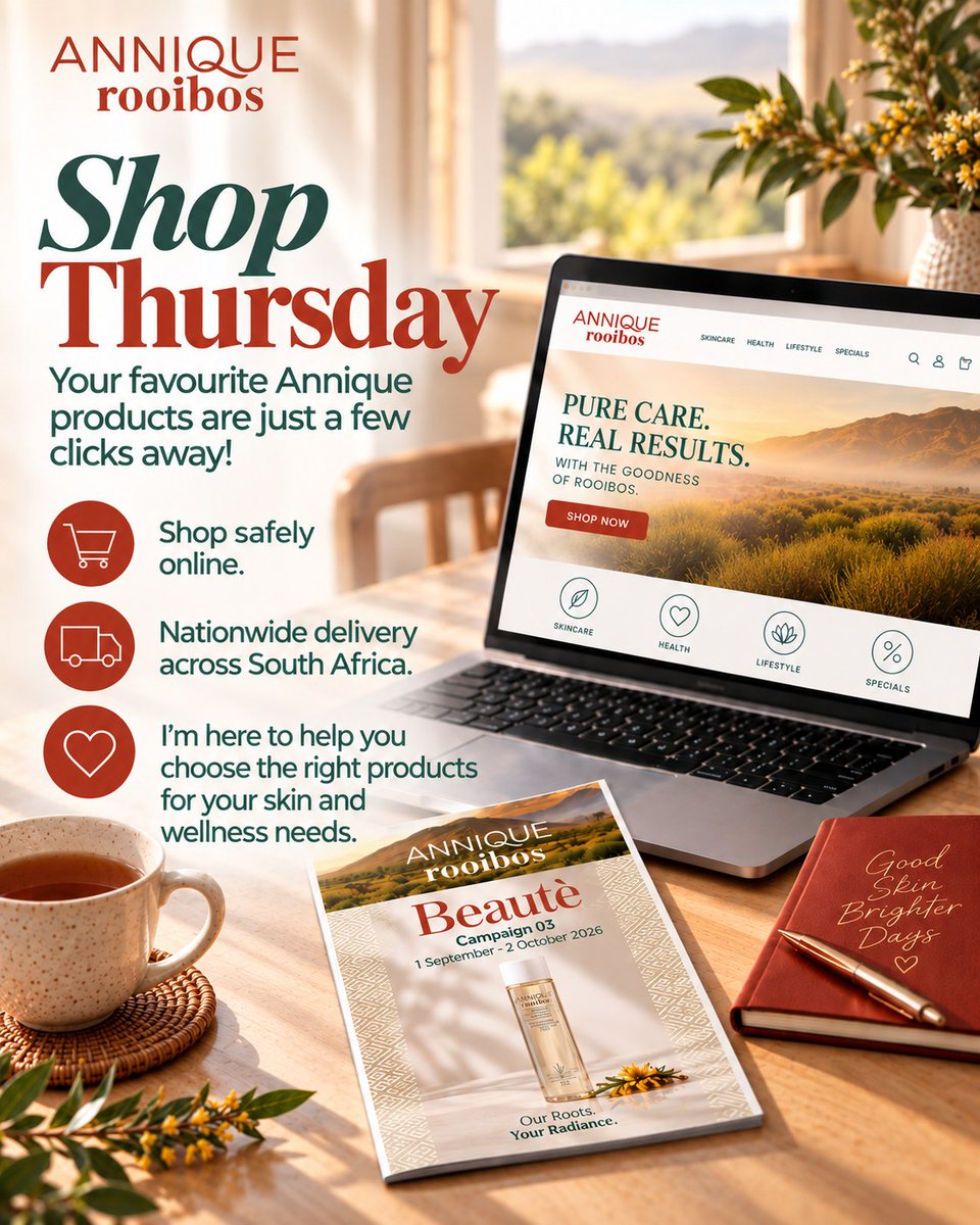 NormaCratcfp5's tweet photo. Your favourite Annique Rooibos products are just a few clicks away. Shop safely online with nationwide delivery across South Africa. I’m here to help you find the right products for your skin and wellness needs. Message me for personalised advice. https://t.co/6SVGMnokfs