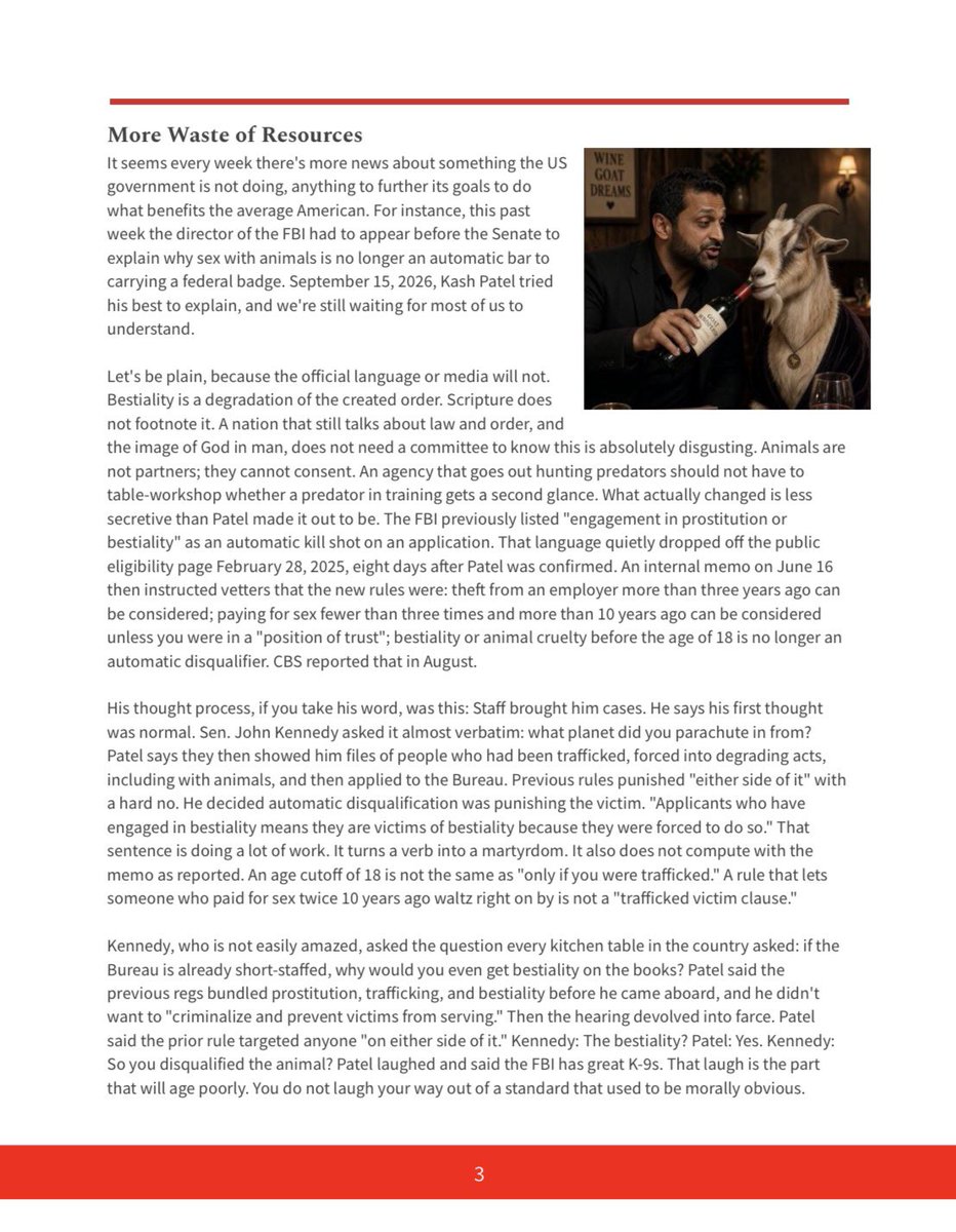 NSAWP_'s tweet photo. KASH PATEL, THE FBI, &amp; BESTIALITY https://t.co/WFaS7nLFO1