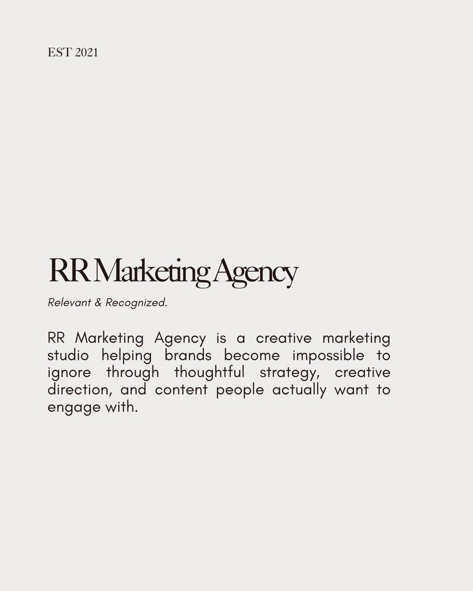 JuliusBradjd's tweet photo. Meet RR Marketing Agency. “Relevant &amp; Recognized” is more than our name—it’s the standard we hold every brand 
We help brands become impossible to ignore through thoughtful strategy, creative direction, and content people genuinely want to engage https://t.co/YKedOQBGYs
