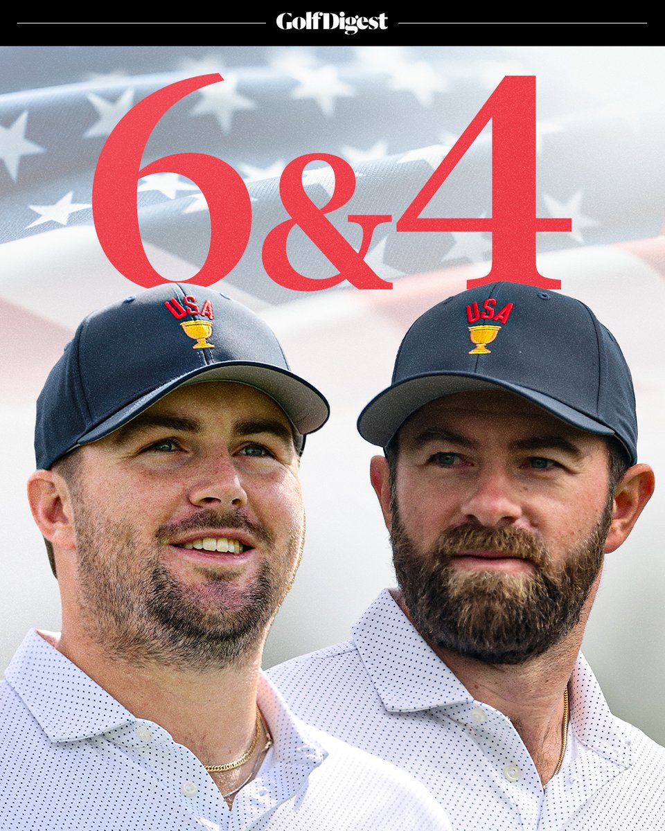 GolfDigest's tweet photo. DOMINANCE at Medinah from Cameron Young and Chris Gotterup! 😮‍💨

They secure the first foursomes point for the U.S. this week. 🇺🇸 https://t.co/zodhdrfa4A