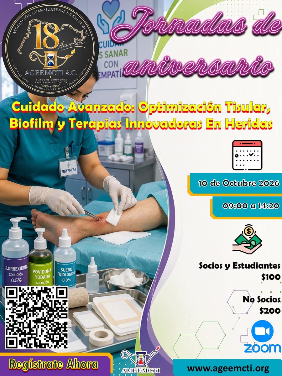 ageemcti_ac's tweet photo. ¿Listo para llevar tus conocimientos en cuidado de heridas al siguiente nivel? 🩺✨ Te invitamos a nuestras Jornadas de Aniversario enfocadas en el "Cuidado Avanzado: Optimización Tisular, Biofilm y Terapias Innovadoras en Heridas".
🗓️ 10 de octubre de 2026, de 09:00 a 14:20. https://t.co/CLnmE3wIqL