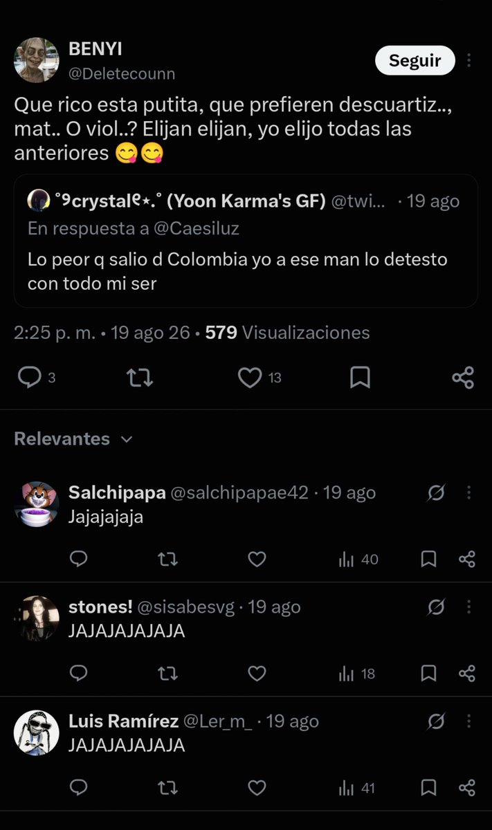 aylencoms's tweet photo. @luis_w_reals Mirá, yo tengo acá fans de Westcol que usan de chiste el femicidio 🤮 https://t.co/6JLfPOrNAP