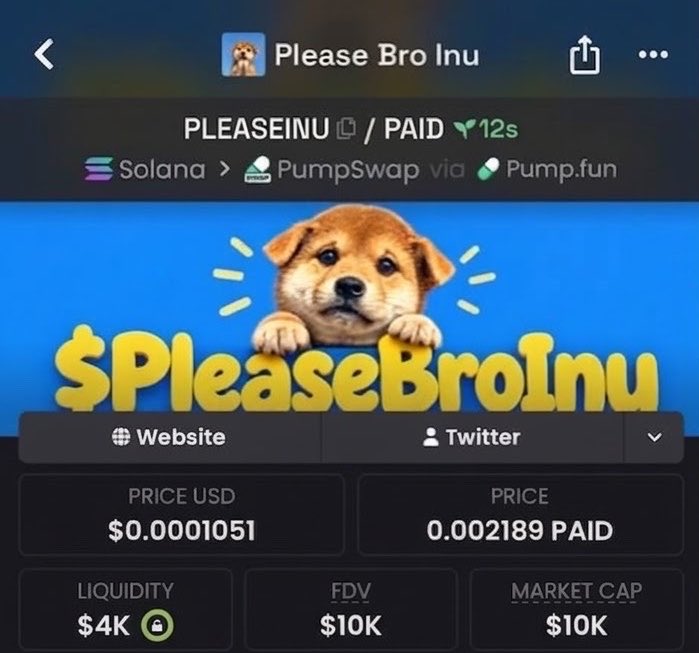 BullishCalls_'s tweet photo. Added a bag of $PLEASEINU at $10k MCAP📊
TG fam got the drop first 🔒
CA: 4YHbtGNfwdr1H11rJbVeizeEVVJzFYYiX7qFWJ1WPoaS

#solana #Memecoins #EarlyCalls https://t.co/55BDBkfJno