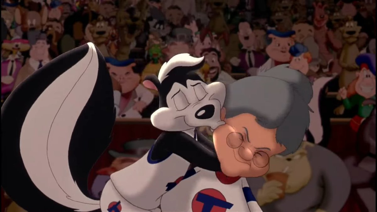 TopicsThe's tweet photo. In 1996, we have Pepe Le Pew kissing Granny, and in 2026, Pepe getting sprayed in the face by Granny. https://t.co/usUk44sDI1
