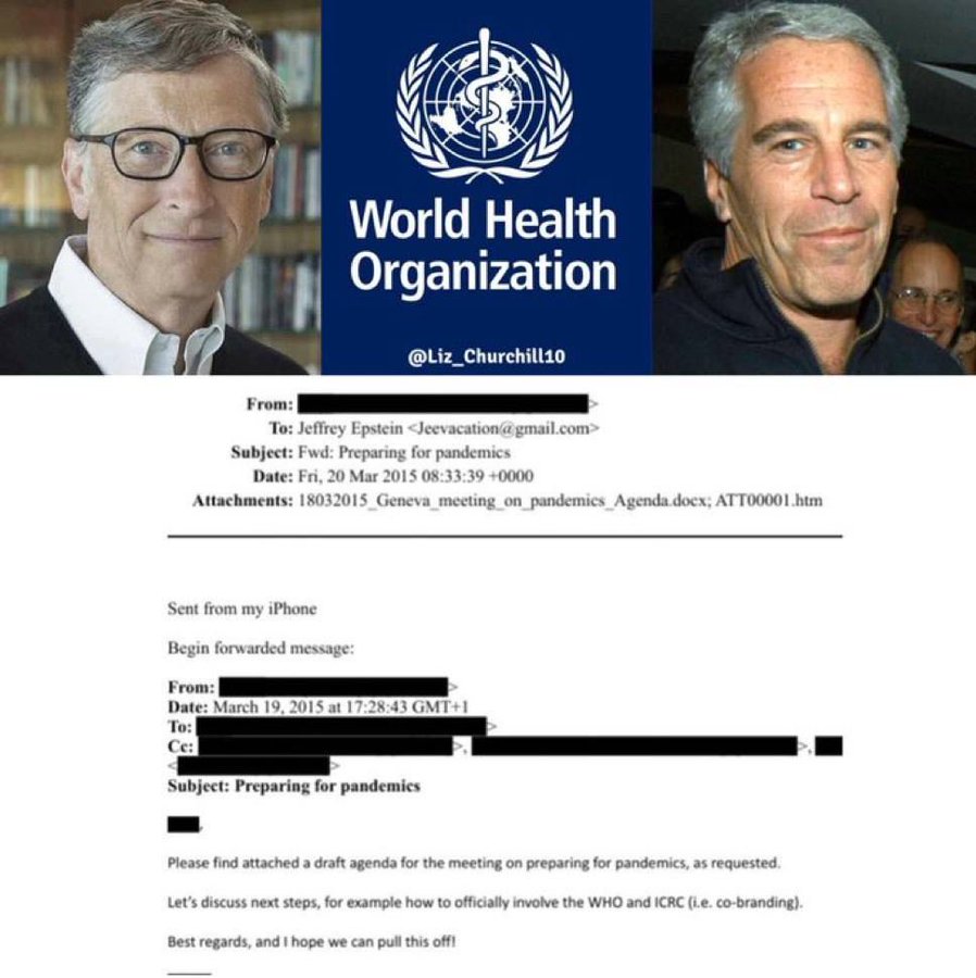 dejanirasilveir's tweet photo. Gates estaba PLANEANDO el Gran Engaño con Epstein, la OMS y los CDC ya el en 2015.
¿Cómo permite el mundo que un visitante frecuente de la isla de Epstein se salga con la suya intentando matar a la población mundial con vacunas? 
“Nuremberg 2.0.” EL DESPERTAR GLOBAL HA COMENZADO 

🔥🔥🔥🔥☄️