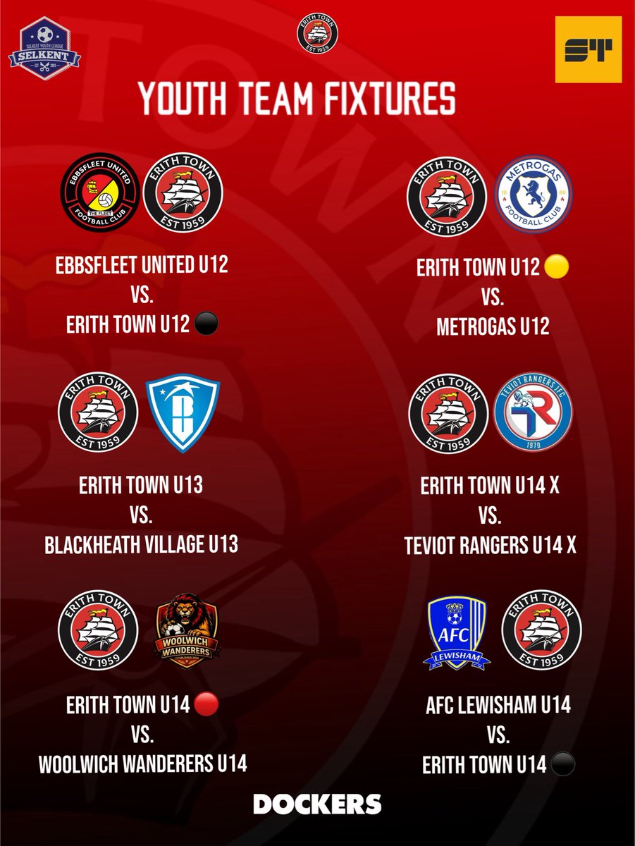 ErithTown's tweet photo. 🛣️ | #DockersPathway

All the very best to those on the #DockersPathway tomorrow in their @SelkentYFL and @KentYouthLeague games!

We can’t wait to follow your progress this season!

#UpTheDockers #DOCKERS https://t.co/mmxohuOJO0