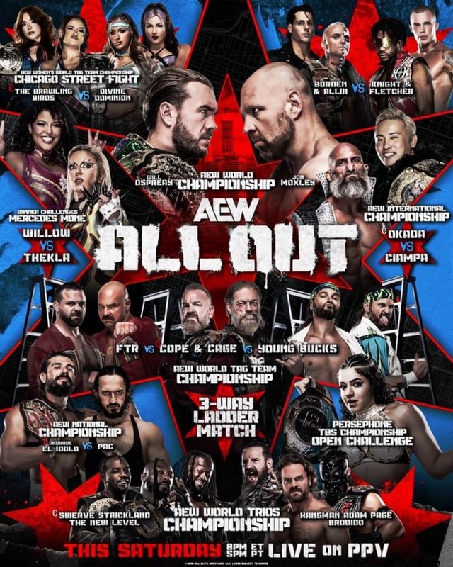 Necroeric's tweet photo. 7PM on TrillerTV+
GCW The Score
#GCWScore
7PM on PPV
#AEWAllOut #AEW
10PM on WU
TJPW Shinjuku Face Countdown series
#TJPW
10PM
#LuchaLibreAAA
3AM on NJPWWorld
NJPW Destruction In Kobe
#NJPW #NJdest
5:30AM on WU
DDT Shinjuku Face Countdown series
#DDTPro
#ProWrestling https://t.co/hbunKbmrUf