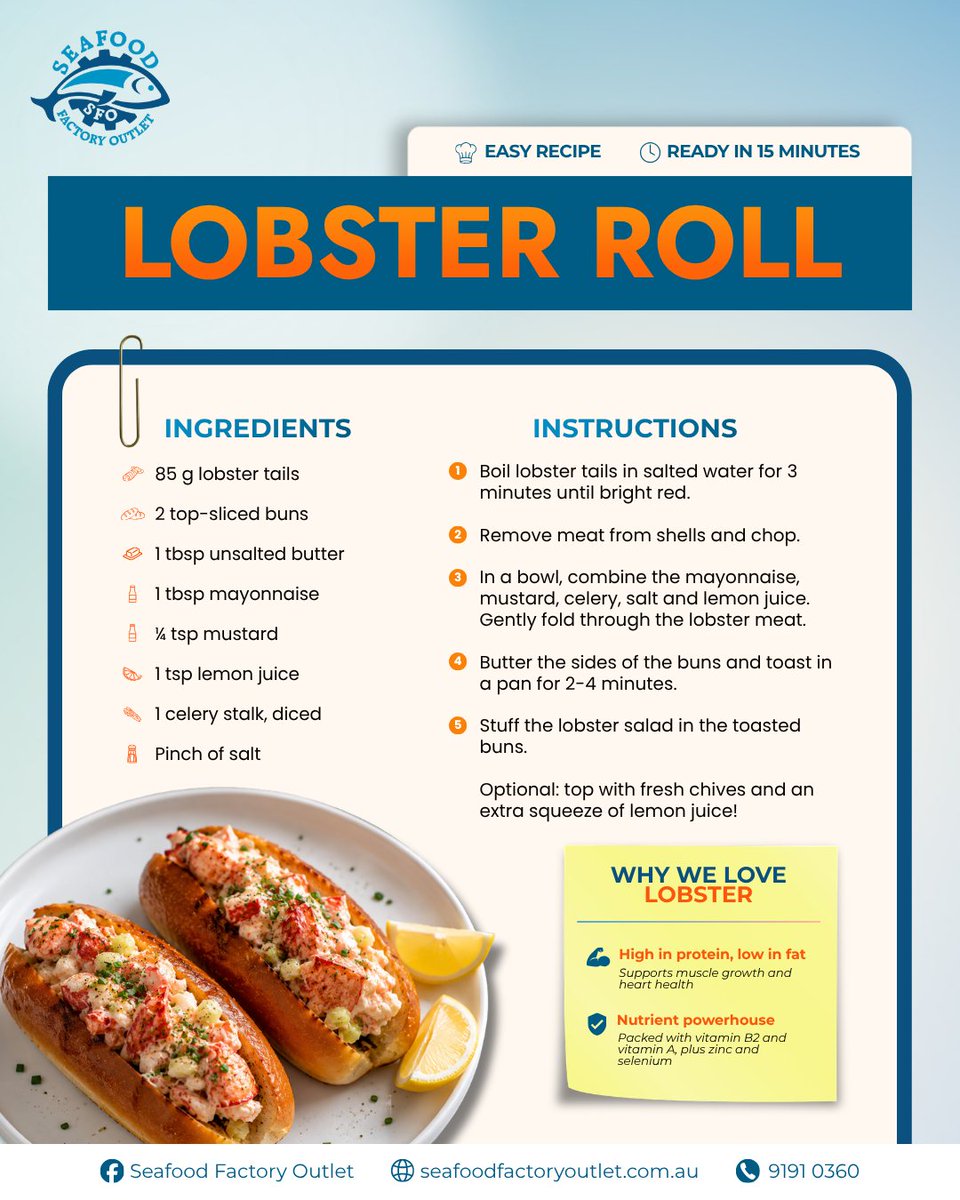 HansDel0nly's tweet photo. Looking for a tasty, protein-packed lunch? Try our easy 15-minute lobster roll recipe. Visit Seafood Factory Outlet for ingredients or order online for quick pickup today. https://t.co/tmckxj2rbn