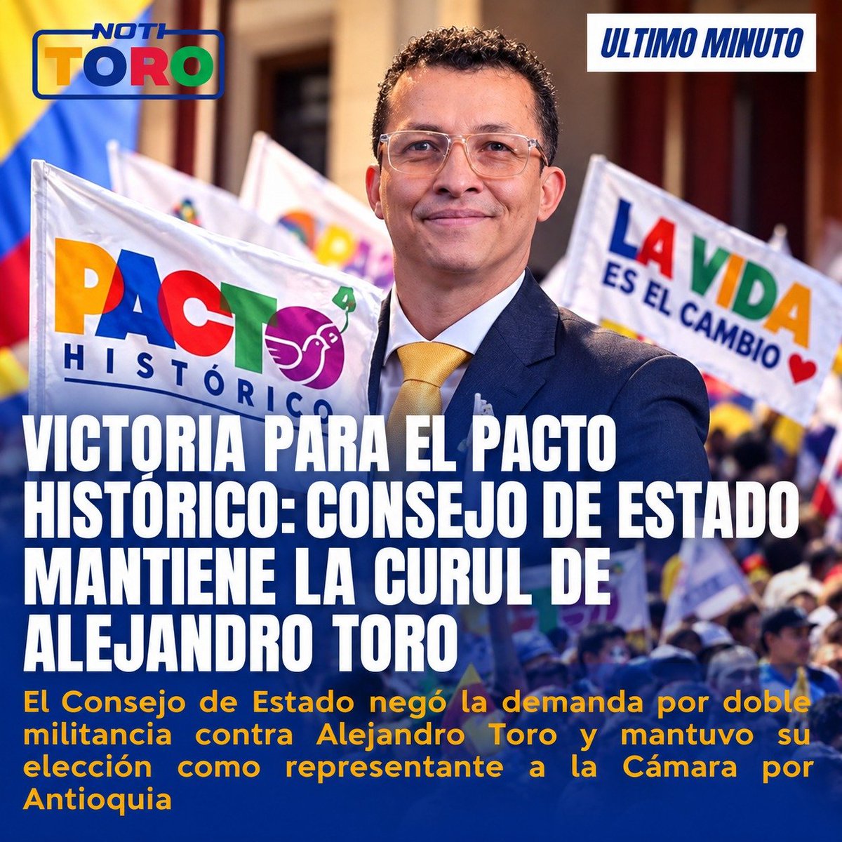 IvonneMilenaGo's tweet photo. ¿Otra vez intentando tumbar a Alejandro Toro? El Consejo de Estado mantuvo su elección y negó la demanda por doble militancia.
Y ahora resulta que, desde sectores de la oposición en Antioquia y de quienes orbitan alrededor del poder político de Medellin, siguen buscando por dónde golpear al Pacto Histórico.
En Antioquia, donde las fuerzas tradicionales han tenido históricamente un enorme peso político, que un dirigente del Pacto siga en pie parece incomodar a más de uno. La justicia habló; ahora que respeten la decisión.