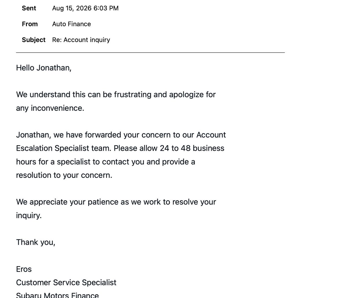 makejdm's tweet photo. I unsuccessfully tried to get @Chase and @subaru_usa contact info. and to find out which regulator(s) govern automotive leases. I never heard from Subaru the last time they said via Chase they'd contact me about addressing my #BillShock concerns. https://t.co/yTNpcx2LGB 2/2 https://t.co/92WPvbiD9C