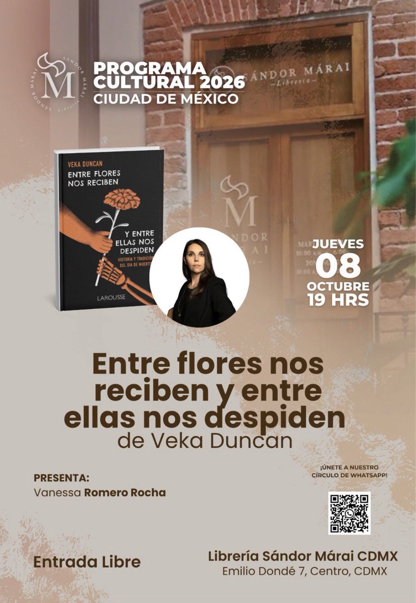VekaDuncan's tweet photo. Me invitaron a @SandorMaraiCDMX a presentar mi libro sobre Día de Muertos, ¡nos vemos el 8 de octubre! 💀🧡 https://t.co/82pU30m7pk