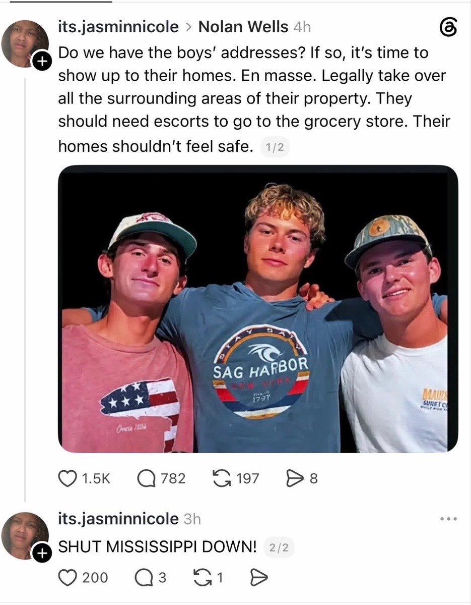 SarahisCensored's tweet photo. This was posted on Threads.

This is just ONE example of the thousands of threats directed toward these boys, their families, and even government officials.

Please consider donating to help the boys. They need continued assistance with legal expenses and security.

And it would be a SHAME if this person’s publicly available identifying information somehow made its way to me.