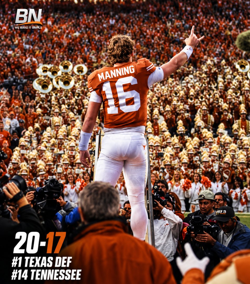 BNLiveUS's tweet photo. ๐ค๐ฅ Arch Manning and the No. 1 Longhorns take care of business on the road with a huge win in Knoxville! ๐๐ช Texas keeps rolling! ๐๐งก
#ArchManning #TexasLonghorns #HookEm #TexasFootball #Longhorns #CollegeFootball #CFB #NCAAFootball #GameDay #HookEmHorns https://t.co/l8EAGDOJtN