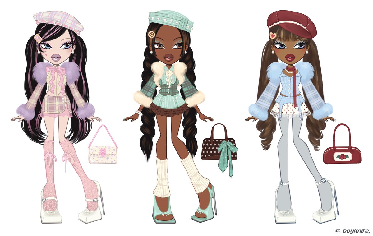 boyknifeart's tweet photo. bratz sugarcoated, original line designed by me. ♡ 
featuring kina, kiana and nevra. https://t.co/MRWLkgjFke