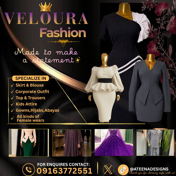 ATEENADESIGNS's tweet photo. Another design from ATEENA DESIGNS 🌼🌻

Designed this fashion flyer for VELOURA 🤎✨
Clean, simple and classy.

Need a flyer for your brand?
📩 DM me — let’s bring your ideas to life.

#ATEENADESIGNS #GraphicDesigner #FlyerDesign #CanvaDesigner #BrandDesign https://t.co/5QCNKgZ2GW