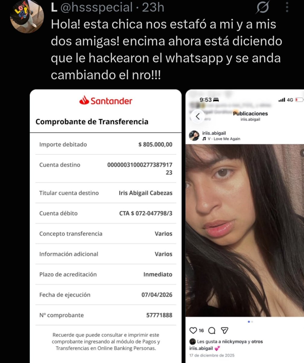 AbbyFerrari's tweet photo. Esta mujer estafó a muchísimas chicas diciéndole que les iba a vender una entrada para ver a BTS. Para generar confianza uso su foto y nombre real, dni, todo. Dicen que podría haber llegado a estafar por un total de 20 millones de pesos. 
Por algo les dicen "army"... https://t.co/nHOg67d7V2