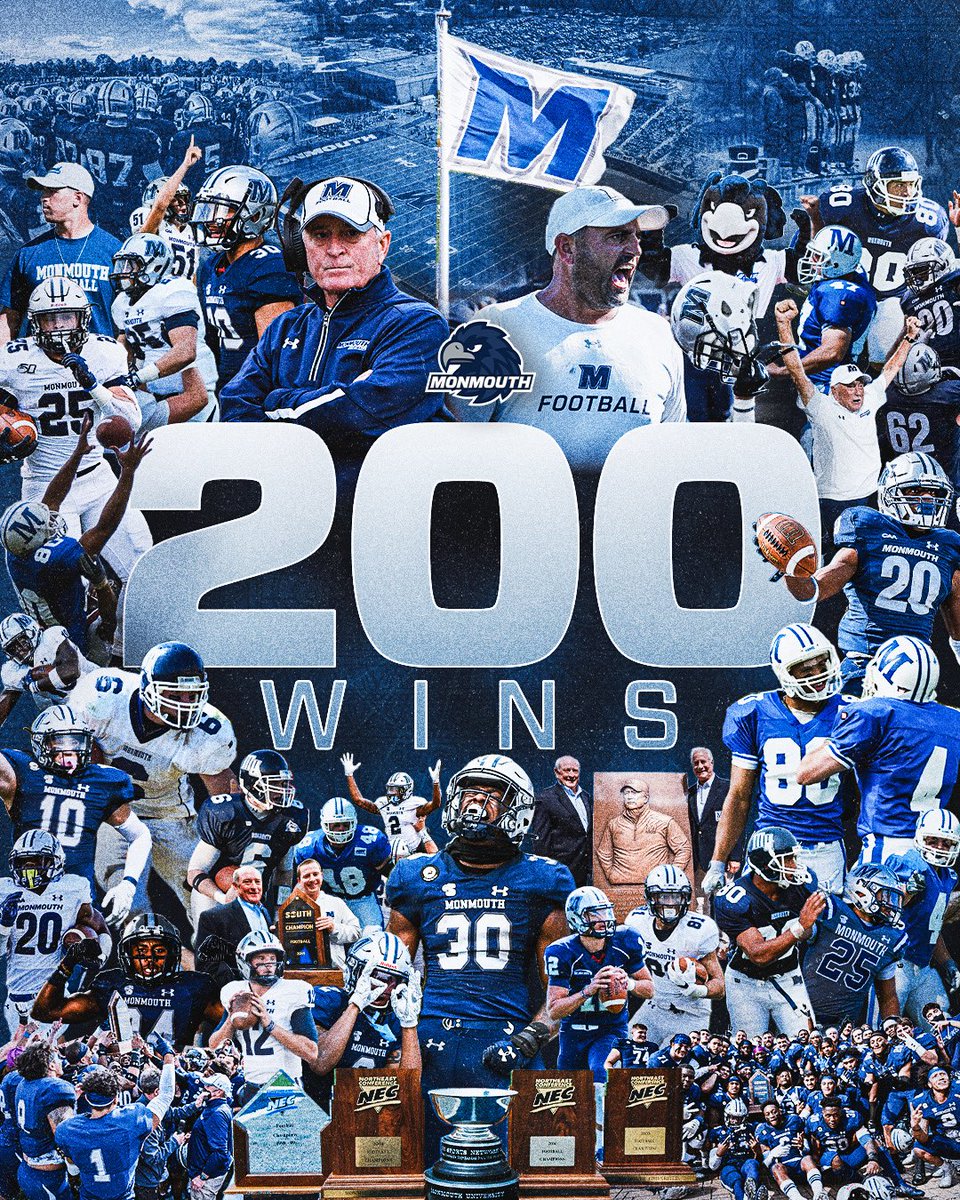 MUHawksFB's tweet photo. 2️⃣0️⃣0️⃣❕

You just witnessed the 200th win in Monmouth Football history 🫡

#FlyHawks || @CAAFootball https://t.co/4aXFMl2Ahu
