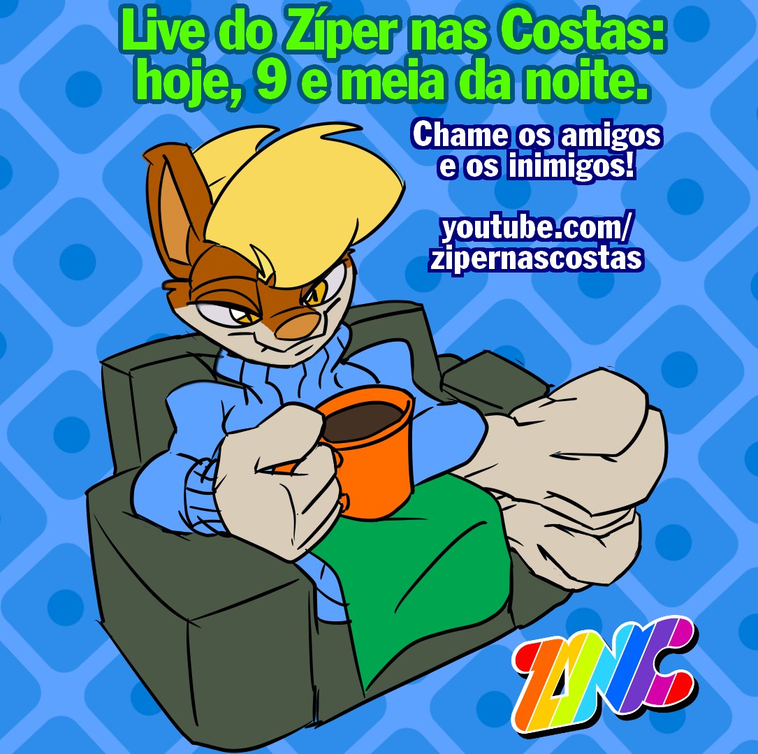 igorcbarros's tweet photo. Já ja´, 9 e meia da noite (UTC -3) tem live do Zíper nas Costas! Chame os amigos, os inimigos e os investidores internacionais, até já!

(Usando pela terceira vez esta ilustração que marcou duas lives que deram muito errado - porquê eu acredito é em outras coisas!) #furry #live https://t.co/5Rkasd7H4a
