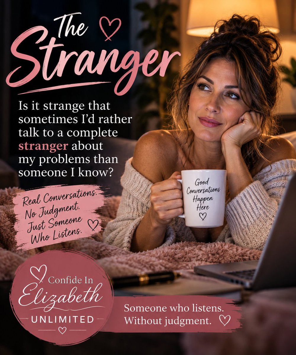 Tazel_com's tweet photo. Why is it sometimes easier to tell a complete stranger your deepest secrets than the people closest to you?
It may not be as strange as you think.

https://t.co/KCYtA0VtFJ
#ConfideInElizabeth #TellMeAnything #NoJudgment #RealConversations https://t.co/TSGDSr4BkC
