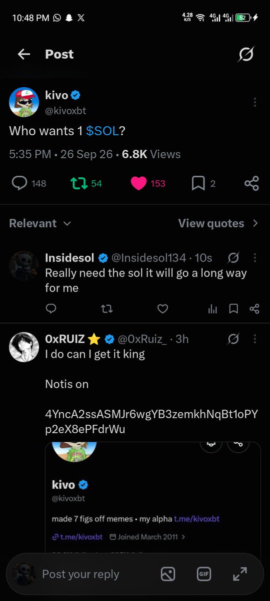Insidesol134's tweet photo. @fgspath @kivoxbt Thanks @fgspath 
Really need this win

sGp9SNAWAEjURyJSh13D6jrGxmbX5f3wC7ewqP4HuU6 https://t.co/fbDkaCNu9i