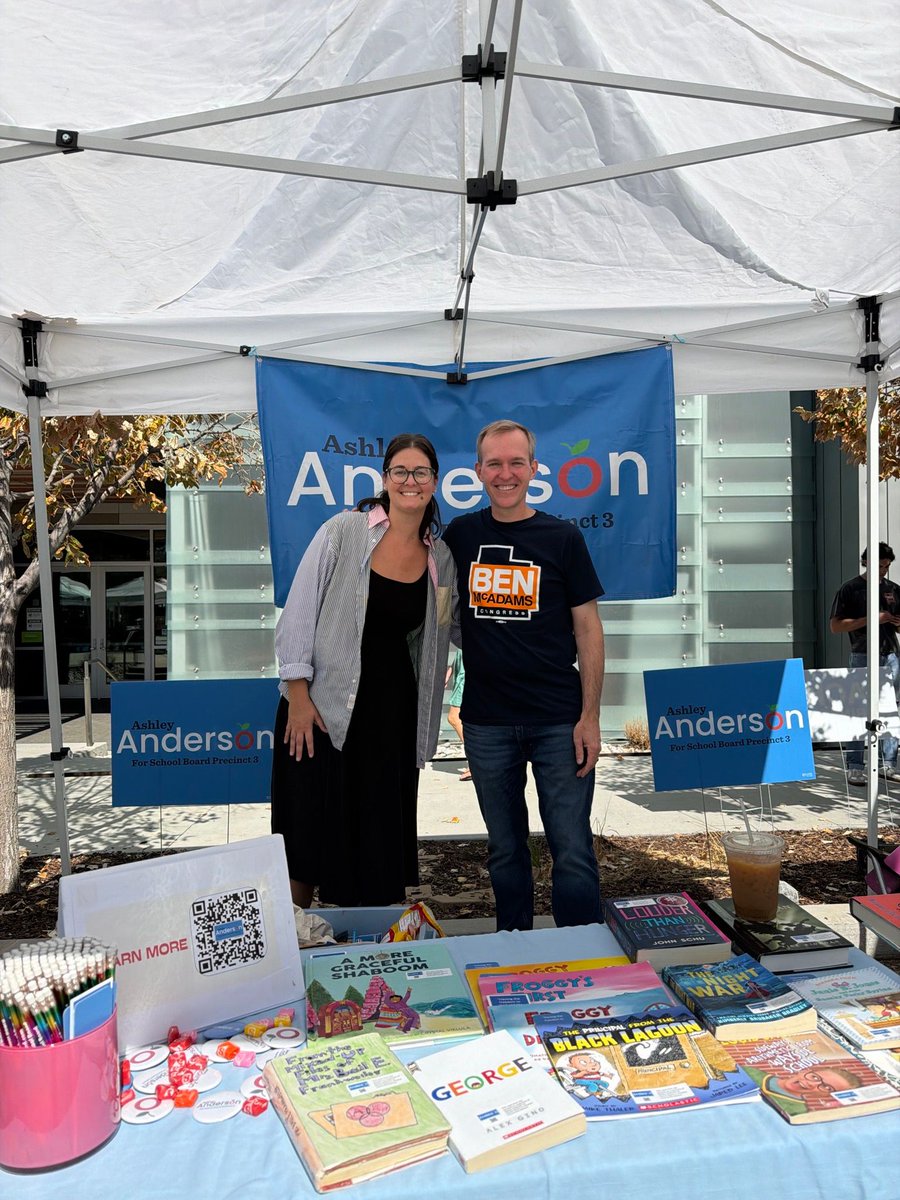 BenMcAdams's tweet photo. We had a great day at Marmalade Jam Fest, and I was excited to run into SLC school board member Ashley Anderson, who's up for re-election this November! https://t.co/CqmsPNL9xo