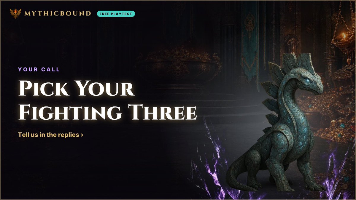 MythicboundSol's tweet photo. Every squad needs 3 roles when the fight starts.

Try Magmora tanking hits, Emberon nuking the field, Goldstream keeping the pace.

Now build your own three.

Which Mythics make your lineup?

#MythicBound https://t.co/2t2EU7oo4p