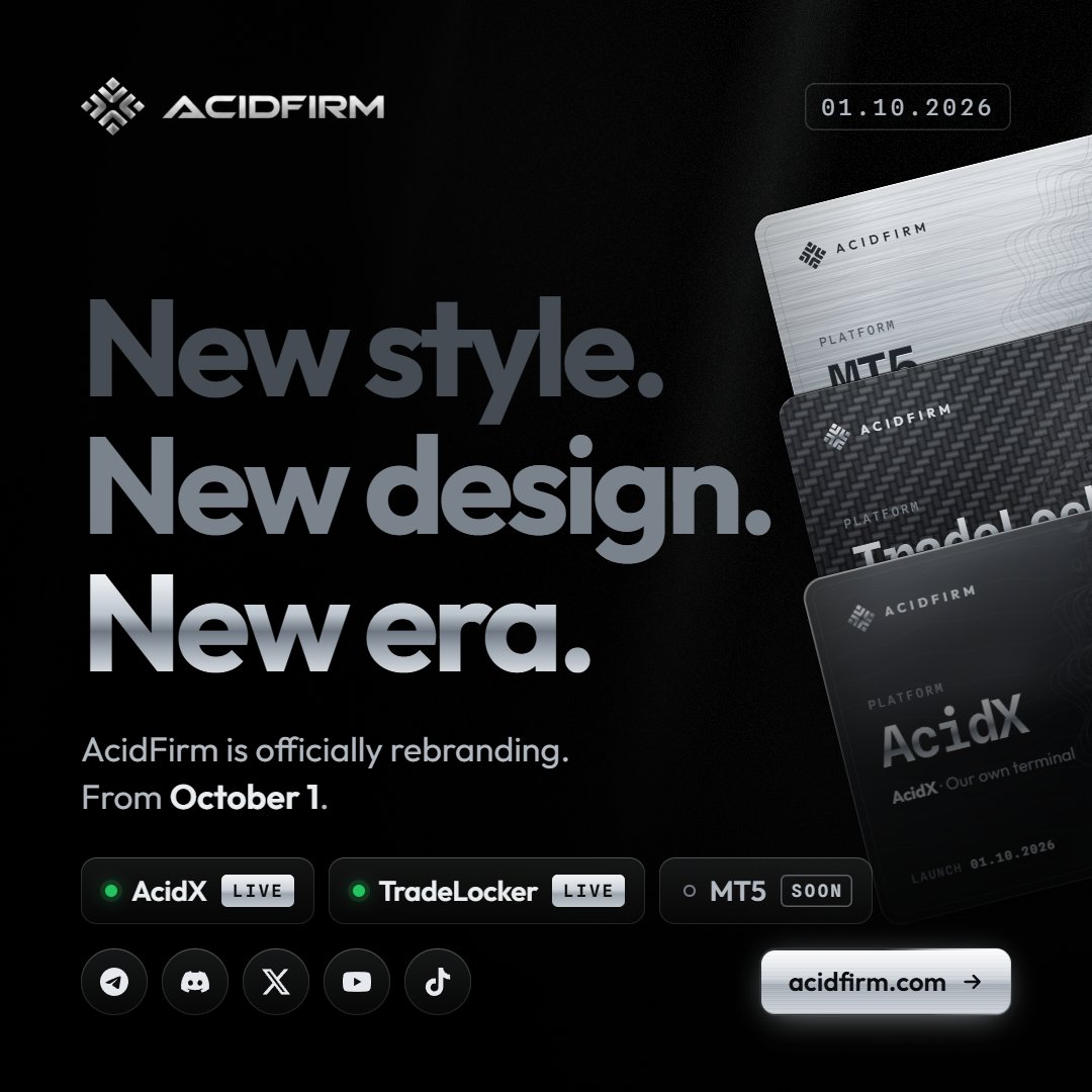 acidpropfirm's tweet photo. New style. New design. New era.
AcidFirm, officially from October 1.

🌐 https://t.co/ZSX23ByhLd
#AcidFirm #PropFirm #Trading https://t.co/kpoCl58tAE