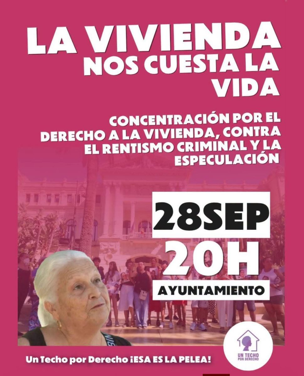 malagalaroja's tweet photo. MÁLAGA LUNES 28 DE SEPTIEMBRE 20:00  H,  POR EL DERECHO A LA VIVIENDA,  PASALO Y ACUDE  👇 https://t.co/DnRj0SO2X6